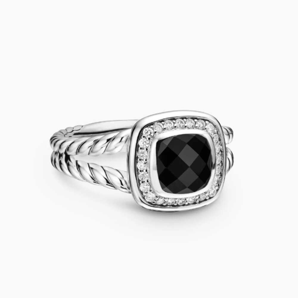 David Yurman Petite Albion Ring Sterling Silver with Black Onyx and Diamonds s6